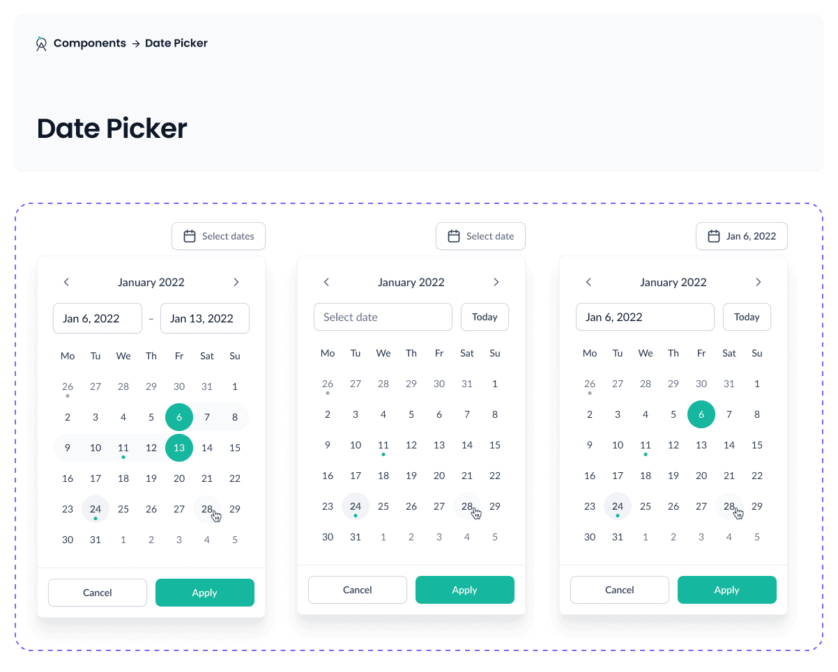 Date picker, Figma design