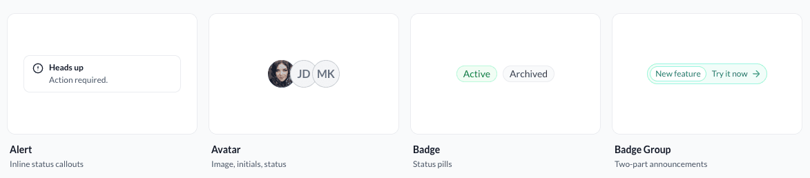 Archetype UI components row 1